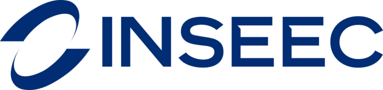INSEEC logo: blue wordmark with a curved swoosh graphic to the left